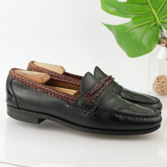 Allen Edmonds Mens Newcomb Loafer Size 10 D Black Braid Strap Slip On Dress Shoe - Picture 3 of 14